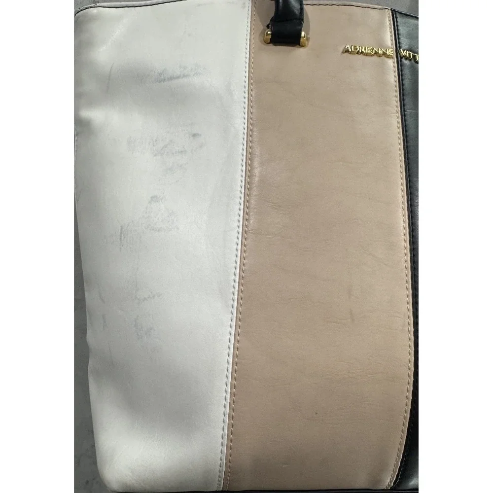 Adrienne Vittadini Tote Handbag Large White Tan‎ Black Colorblock Faux Leather